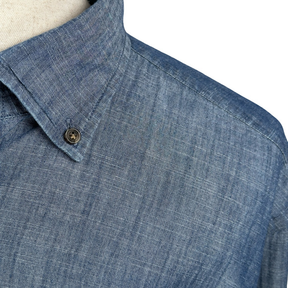 Peter Millar Summer Chambray Shirt Men’s XL Blue Long Sleeve Button-Down Collar - Picture 3 of 10